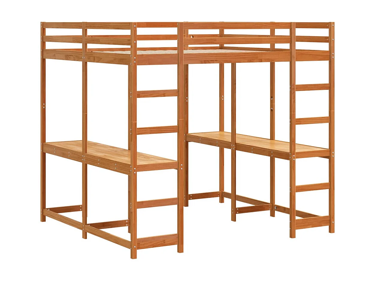 Lit superposé et bureau et échelle 180x200cm bois de pin massif