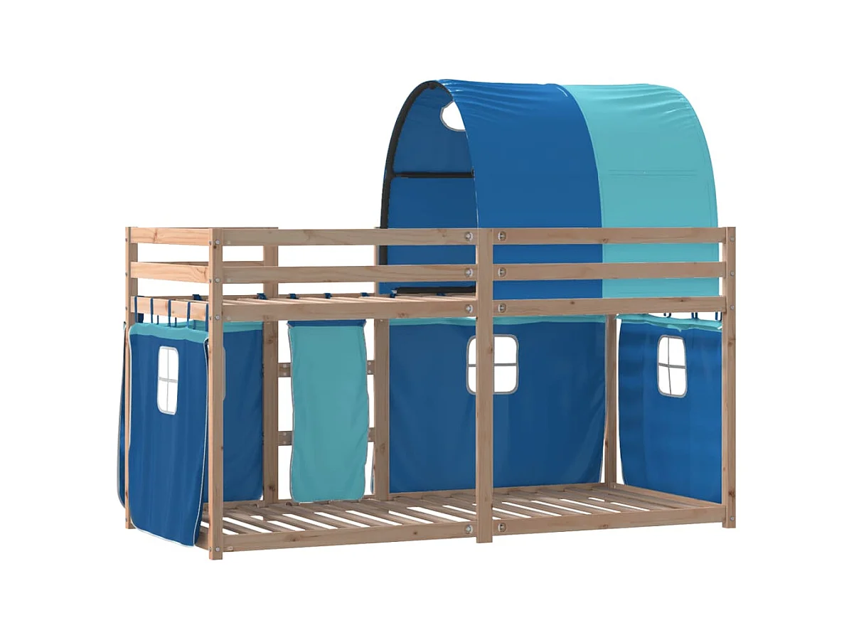 Litera con cortinas madera maciza de pino azul 90x200 cm