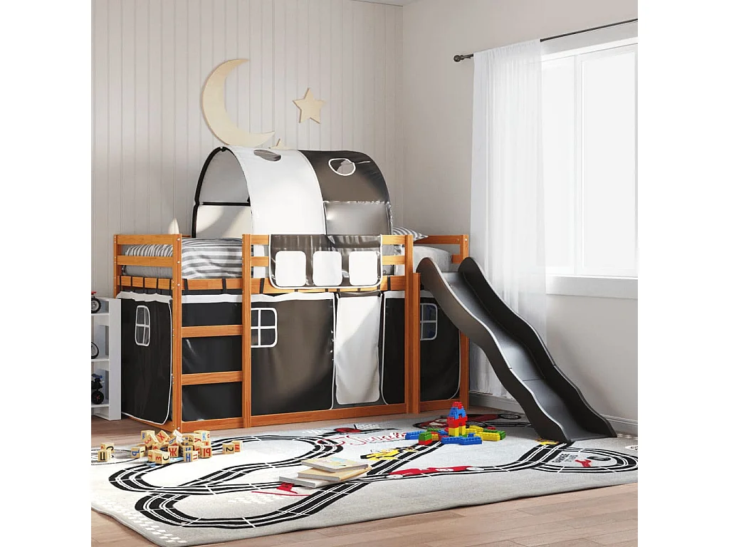 Lit superposé sans matelas avec toboggan blanc noir 90x190 cm