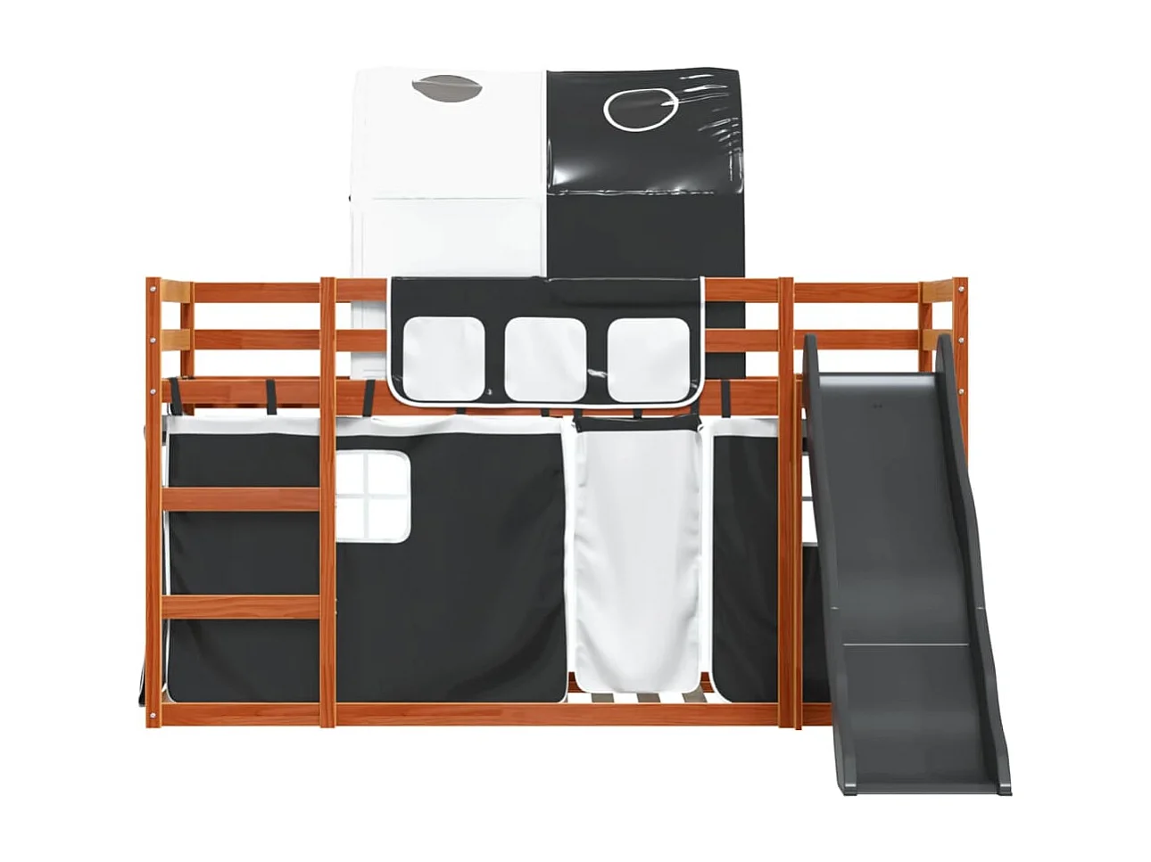 Lit superposé sans matelas avec toboggan blanc noir 90x190 cm