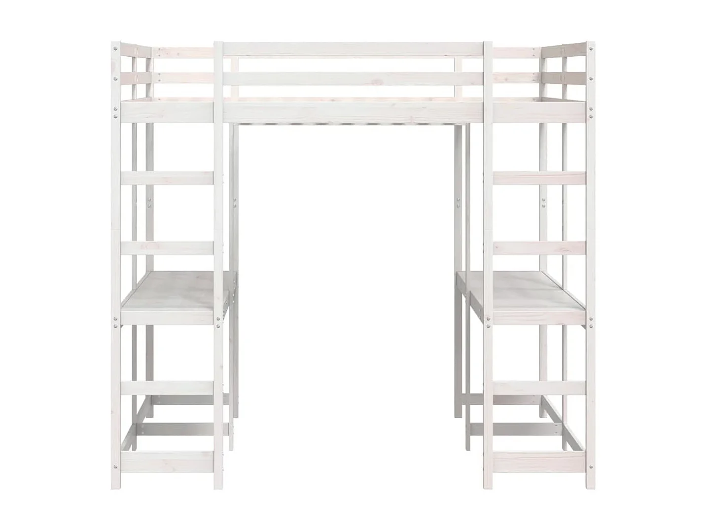 Letto Soppalco Scrivania e Scala Bianco 160x200cm Massello Pino