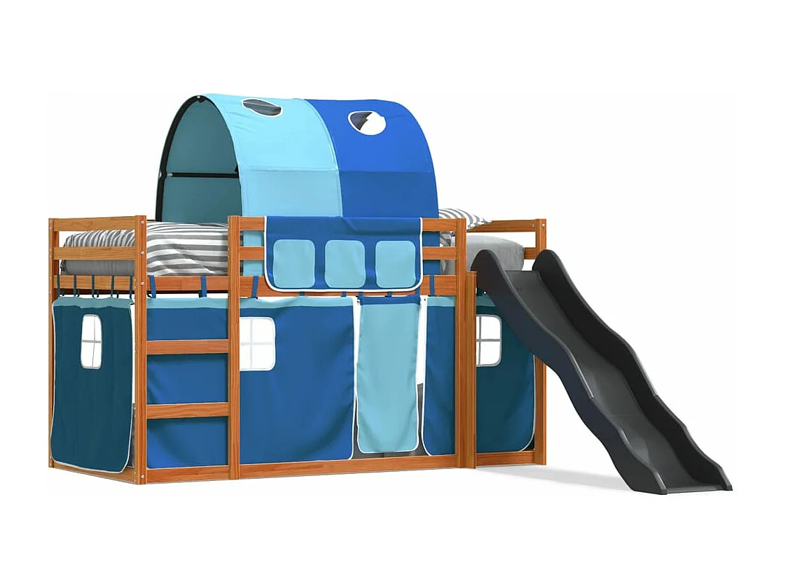 Lit superposé sans matelas avec toboggan et rideaux 90x200 cm