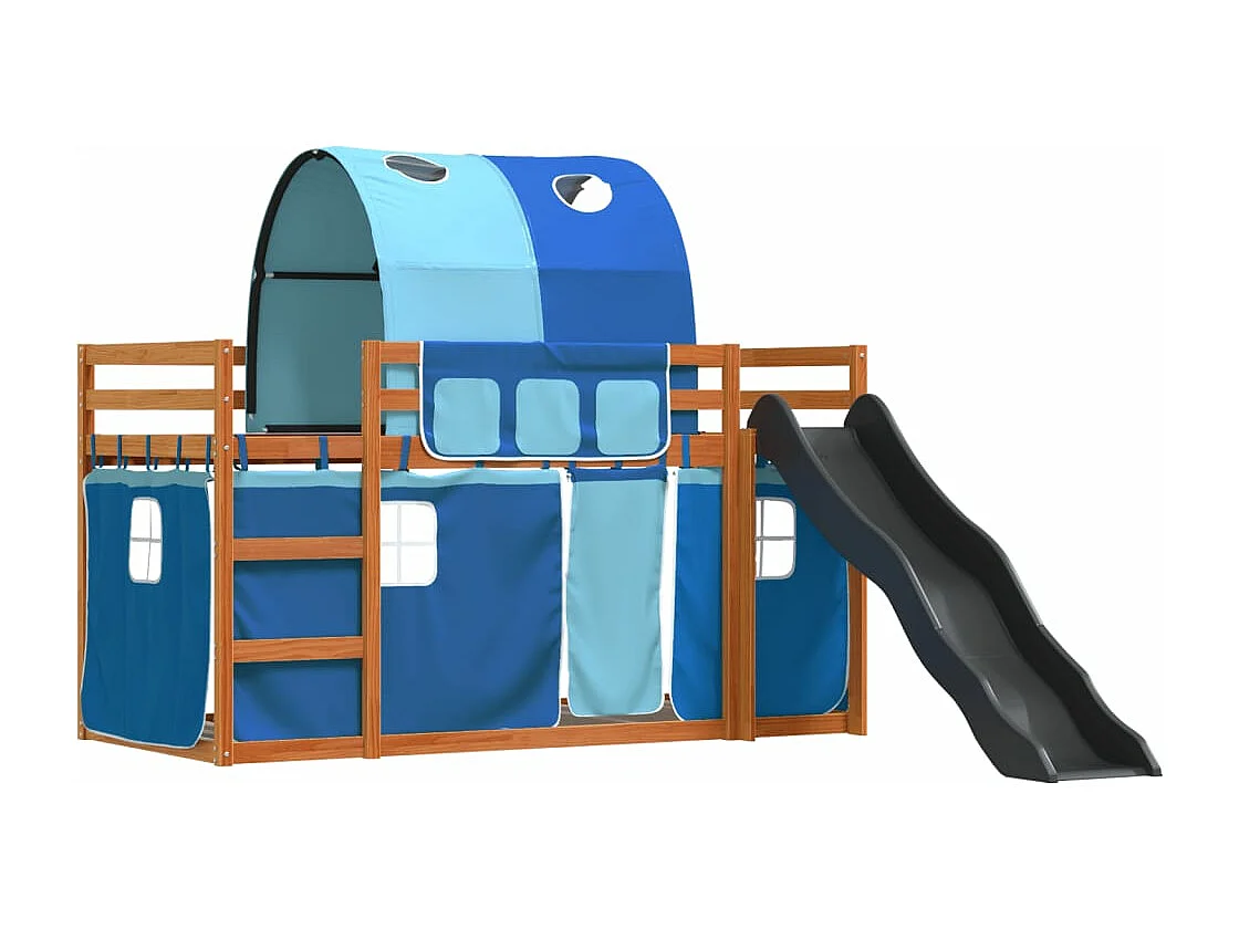 Lit superposé sans matelas avec toboggan et rideaux 90x200 cm