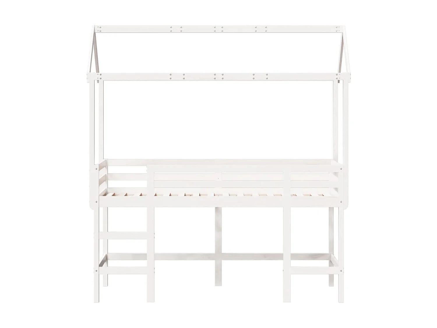 Hochbett mit Leiter und Dach Weiß 90x200 cm Massivholz Kiefer