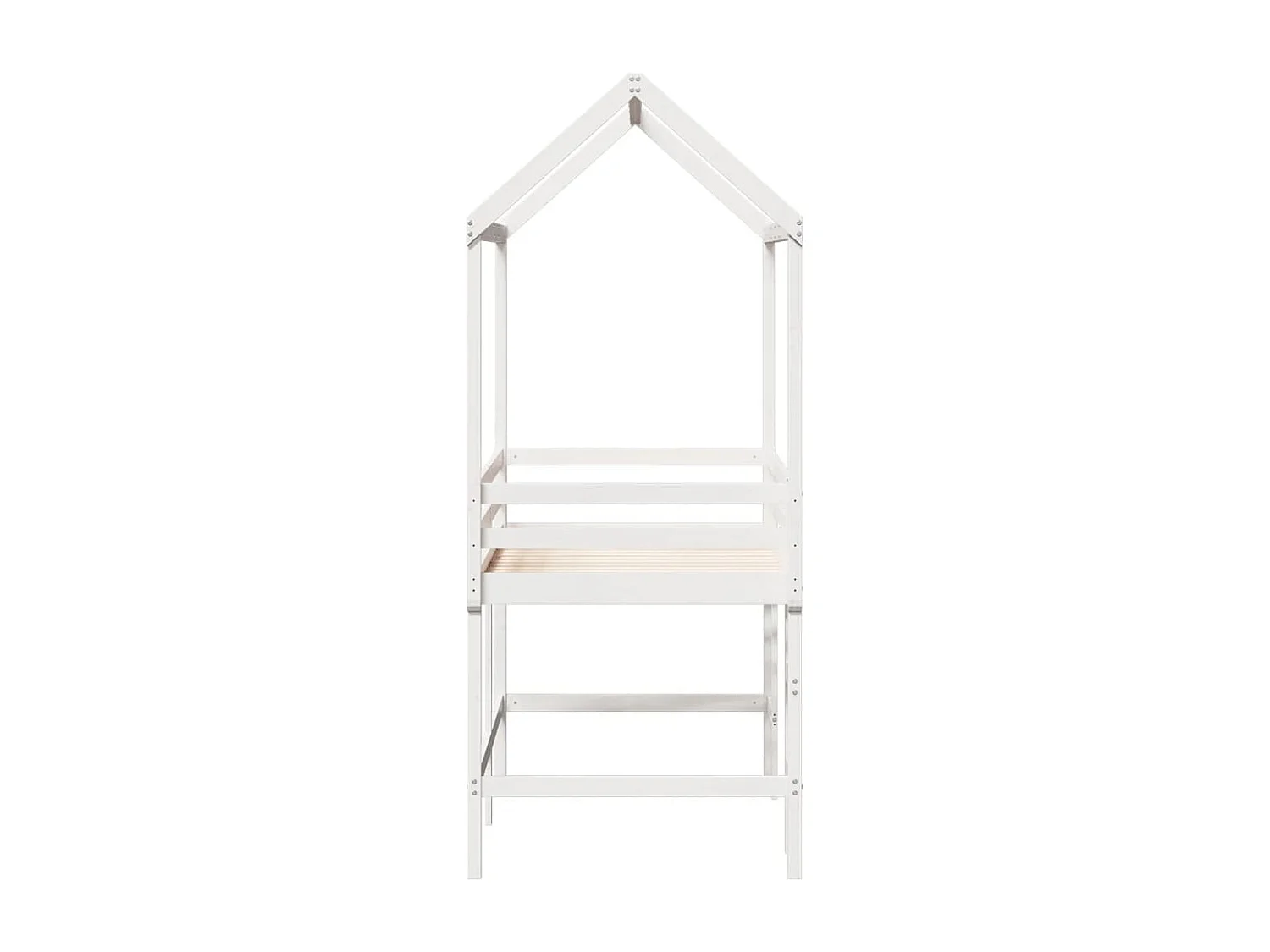 Cama alta escalera y techo madera maciza pino blanca 90x200 cm