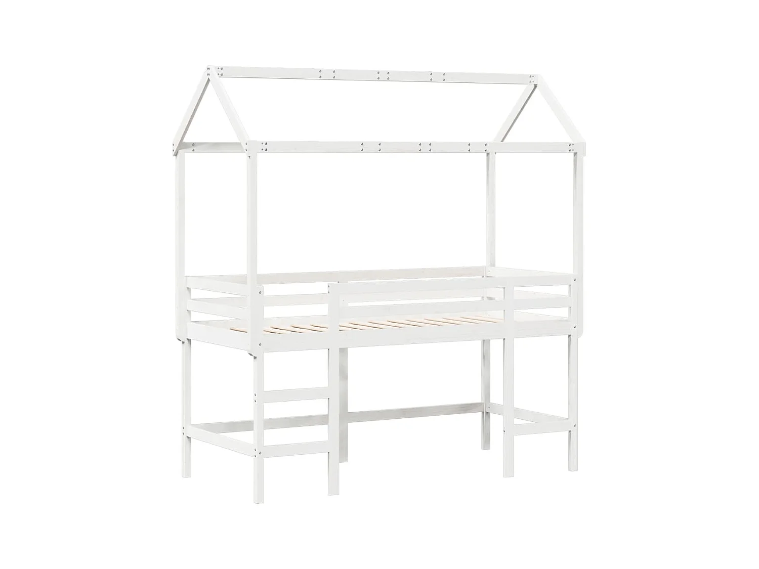 Cama alta escalera y techo madera maciza pino blanca 90x200 cm