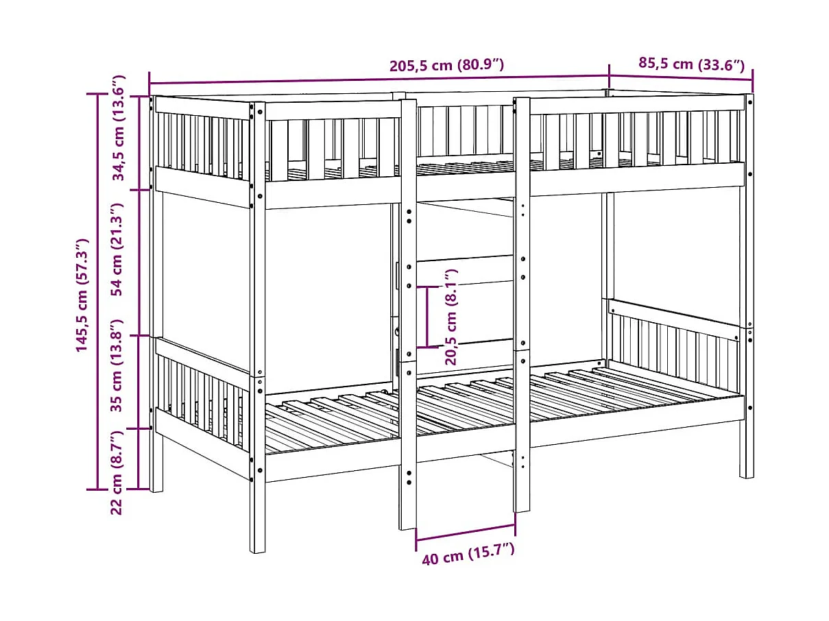 Lit superposé 80x200 cm Bois de pin massif