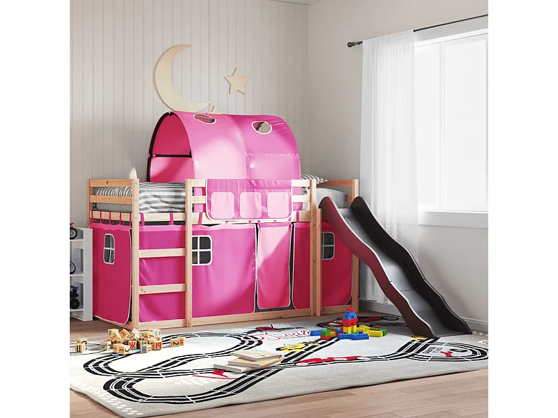 Lit superposé sans matelas avec toboggan et rideaux 90x200 cm