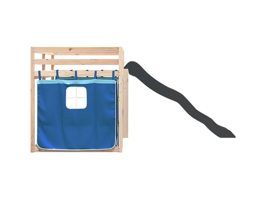 Lit superposé sans matelas avec toboggan et rideaux 90x190 cm