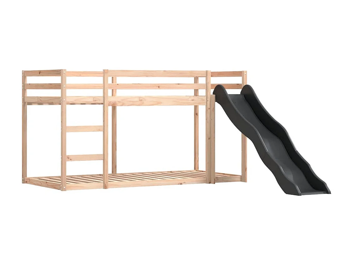 Lit superposé sans matelas avec toboggan et rideaux 90x190 cm