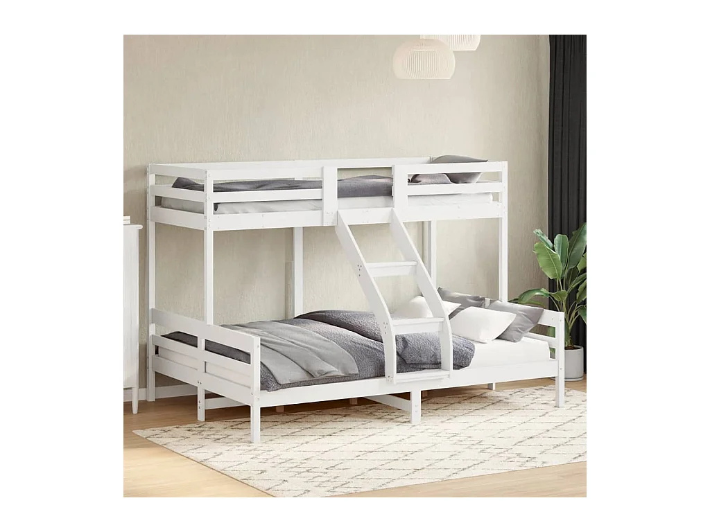 Lit superposé sans matelas 80x200/140x200 cm blanc bois massif