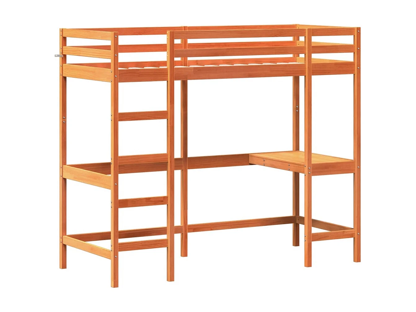 Hochbett mit Schreibtisch Wachsbraun 75x190cm Massivholz Kiefer