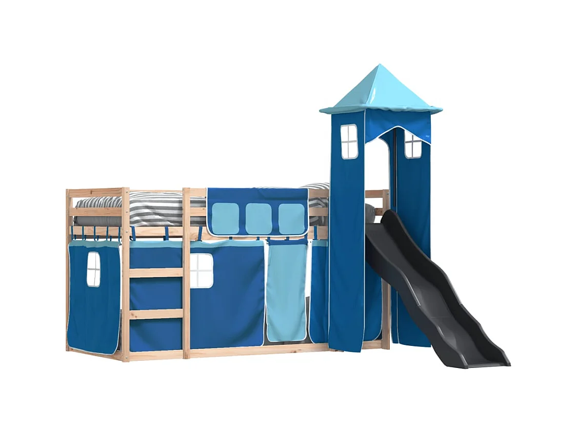 Lit superposé sans matelas avec toboggan et rideaux 90x190 cm