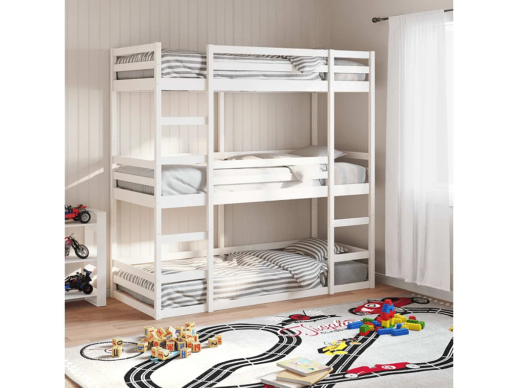 Lit superposé triple sans matelas 80x200 cm bois de pin massif