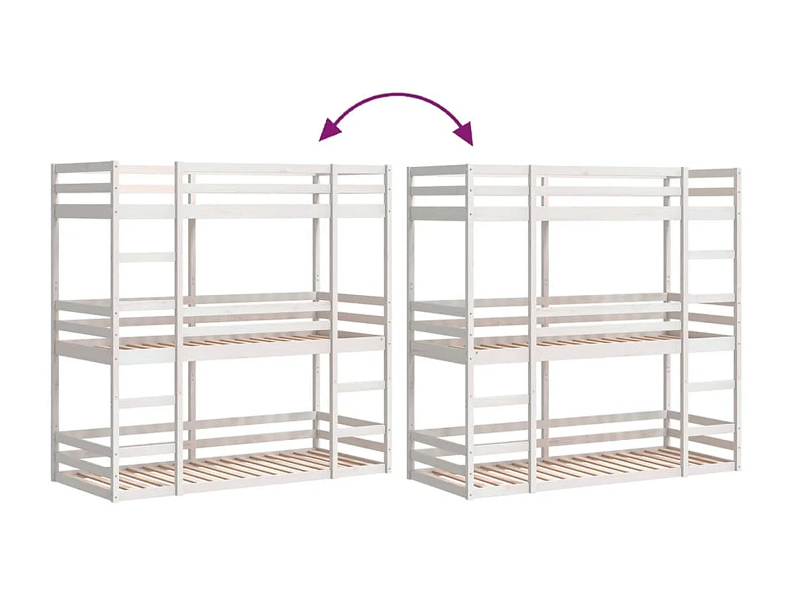 Lit superposé triple sans matelas 80x200 cm bois de pin massif