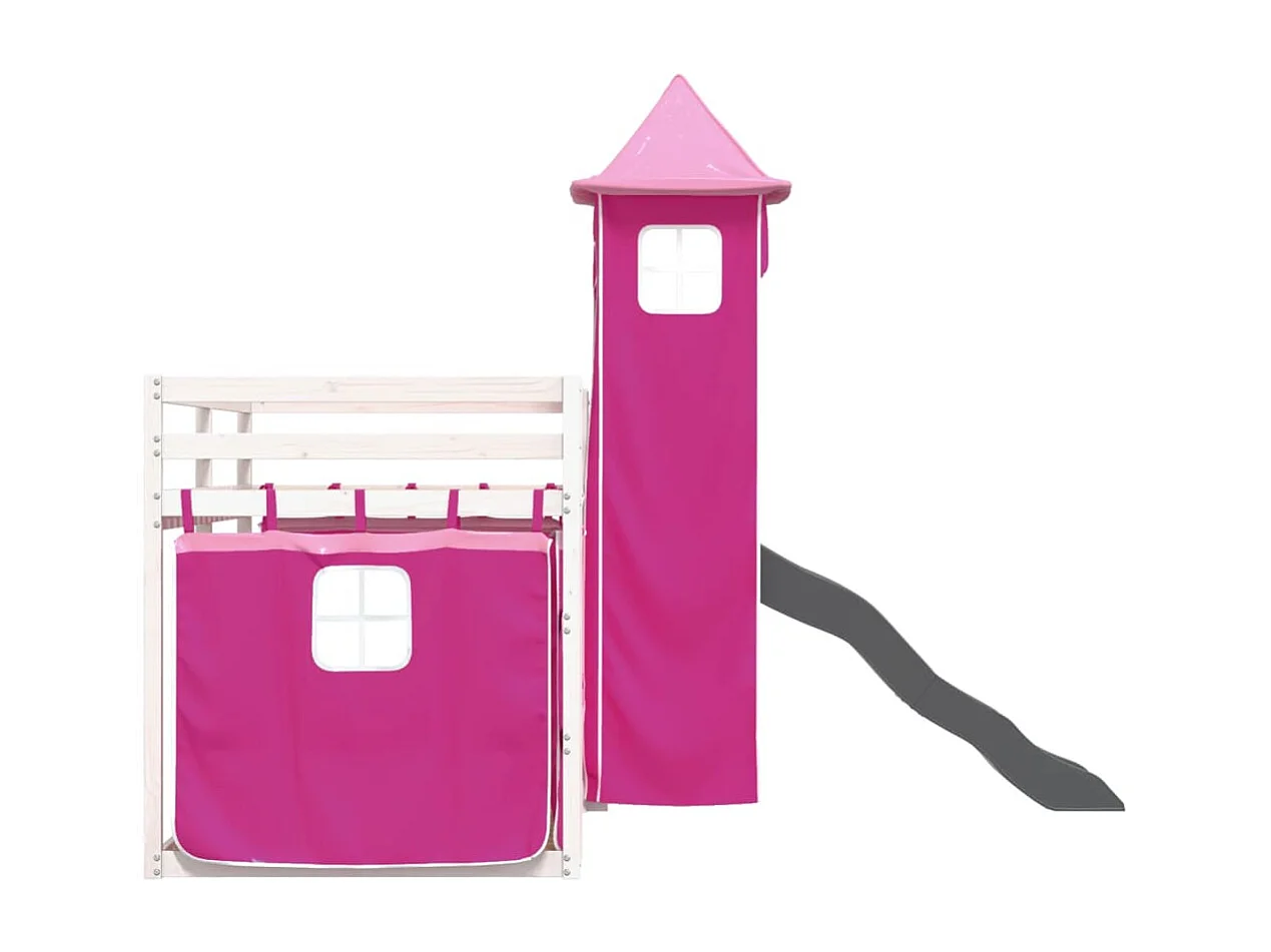 Lit superposé sans matelas avec toboggan et rideaux 90x200 cm