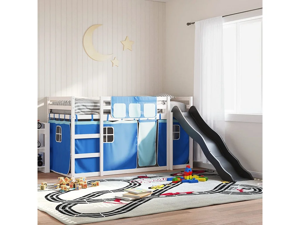 Beliche com escorrega e cortinas 80x200 cm azul