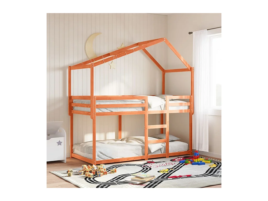 Stapelbed met dak massief grenenhout wasbruin 75x190 cm
