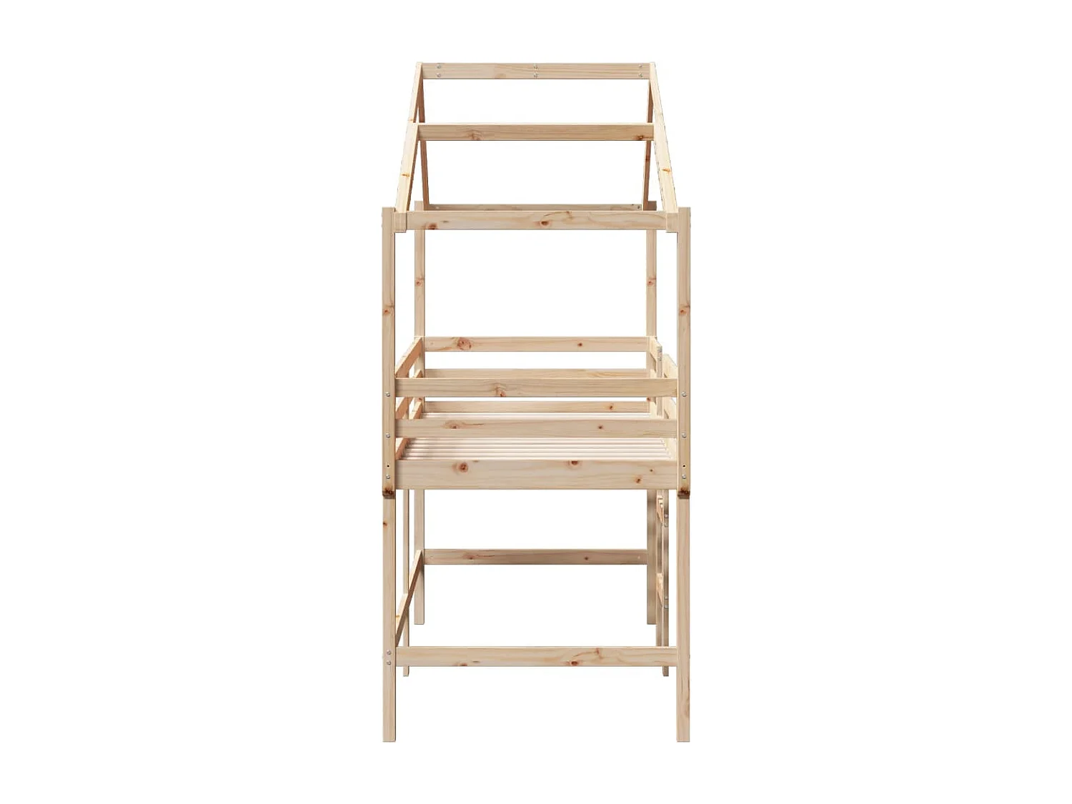 Cama alta con escalera y techo madera maciza de pino 90x200 cm