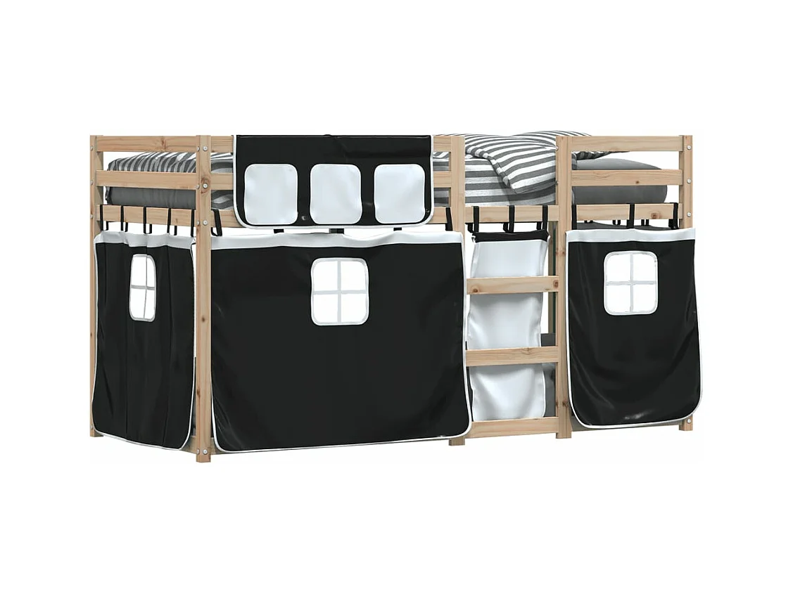 Letto a Castello senza Materasso Bianco e Nero 90x200cm in Pino