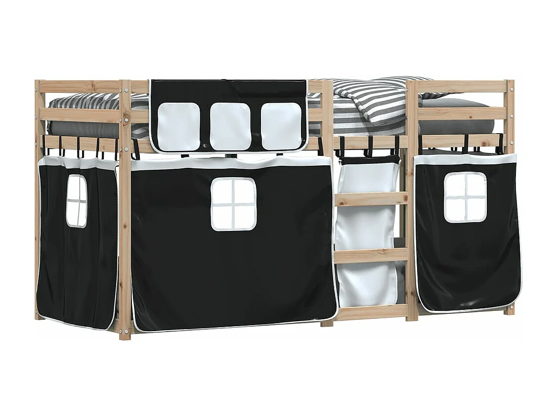 Beliche com cortinas 90x200 cm pinho maciço branco e preto