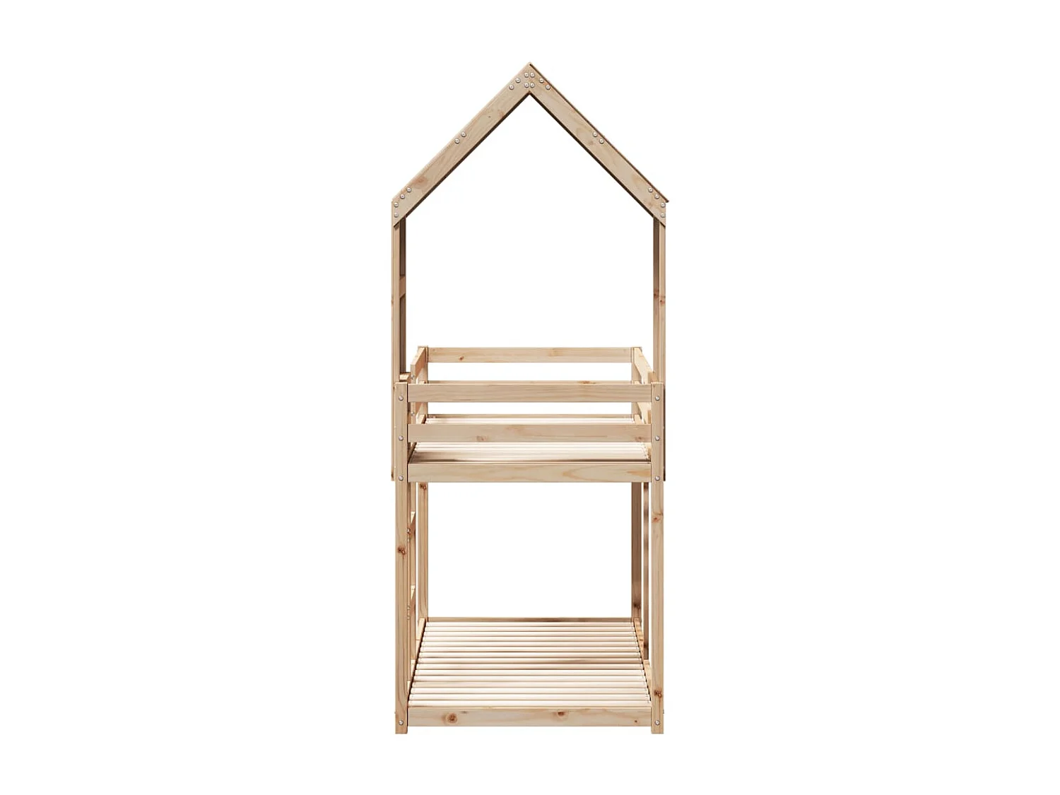 Letto a Castello con Tetto 75x190 cm in Legno Massello di Pino