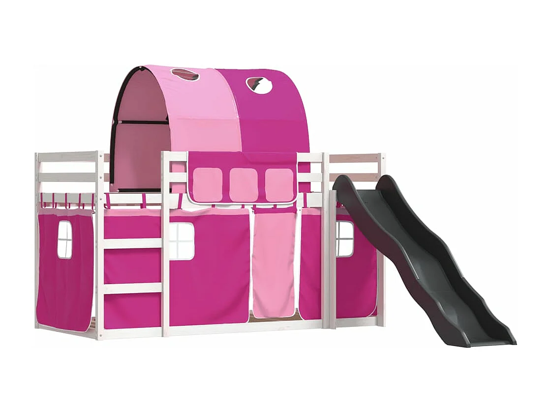 Letto a Castello con Scivolo e Tende Rosa 80x200 cm