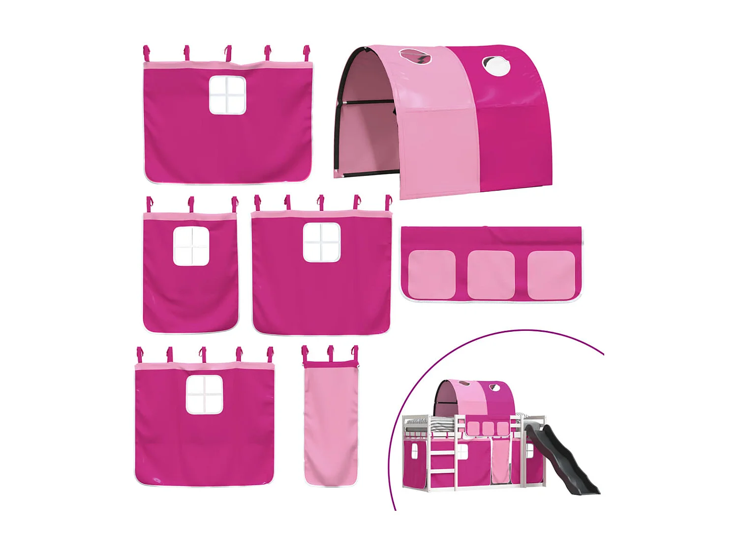 Letto a Castello con Scivolo e Tende Rosa 80x200 cm