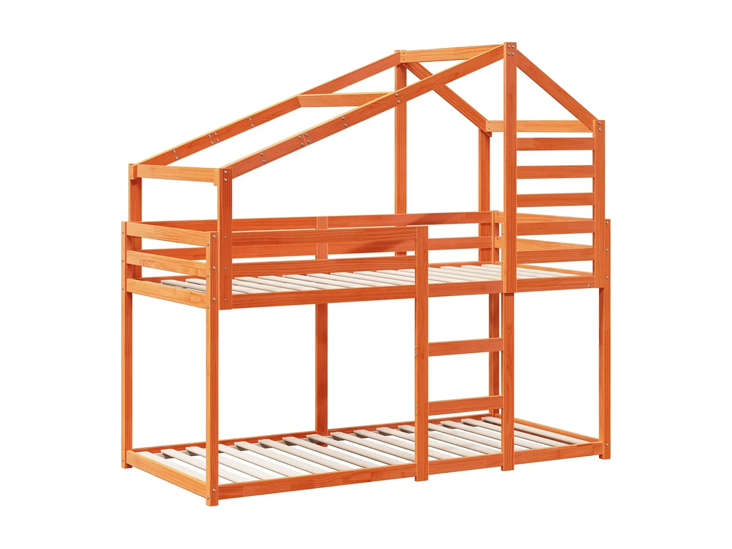 Etagenbett mit Dach Wachsbraun 80x200 cm Massivholz Kiefer