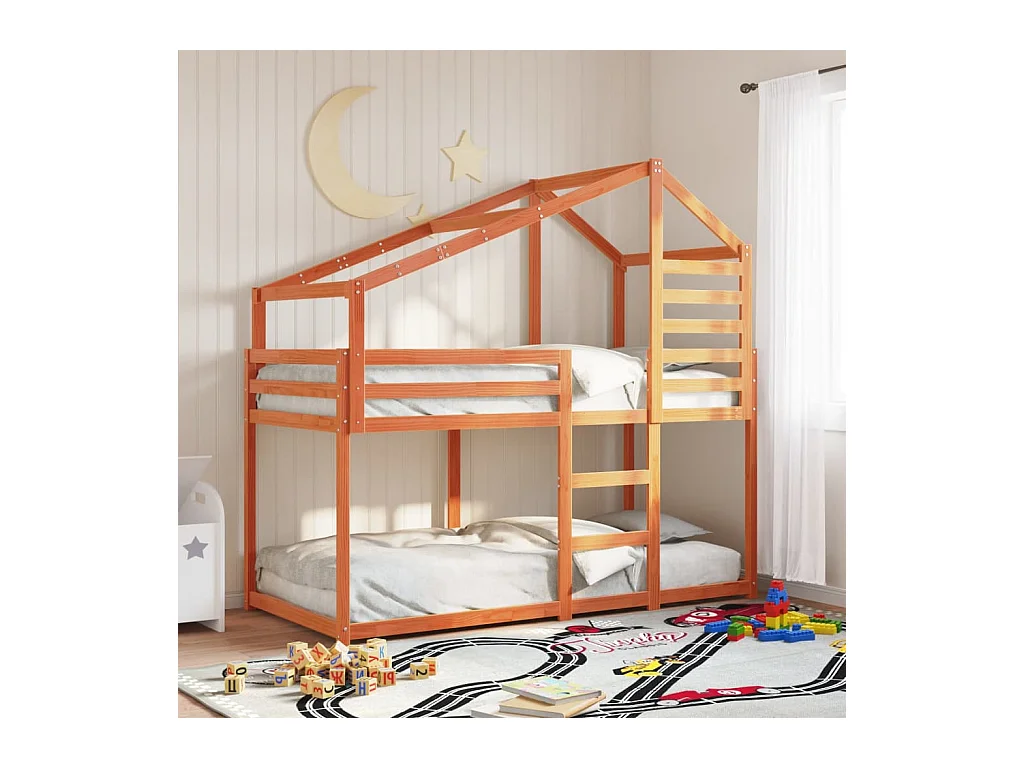 Lit superposé sans matelas cire marron 80x200 cm pin massif