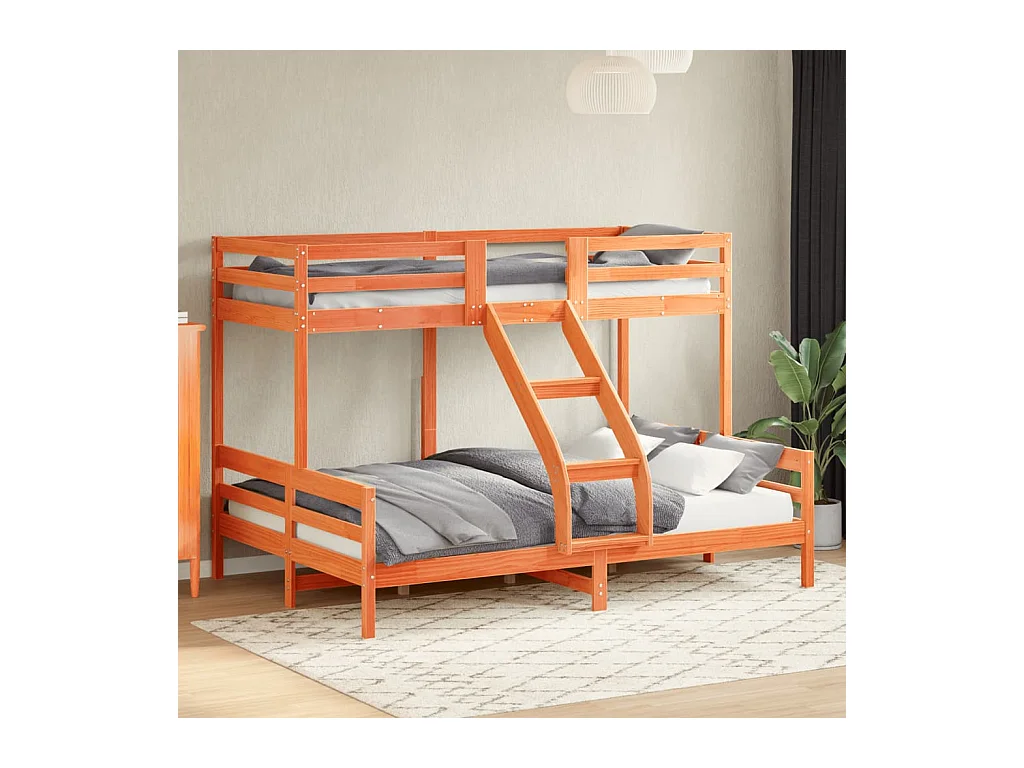 Letto a Castello 90x200/140x200 cm Marrone Cera Massello Pino
