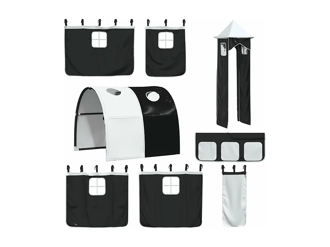 Lit superposé sans matelas avec toboggan blanc noir 80x200 cm