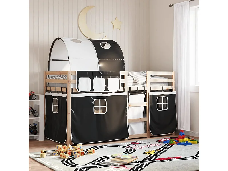 Letto a Castello senza Materasso Bianco e Nero 80x200cm in Pino