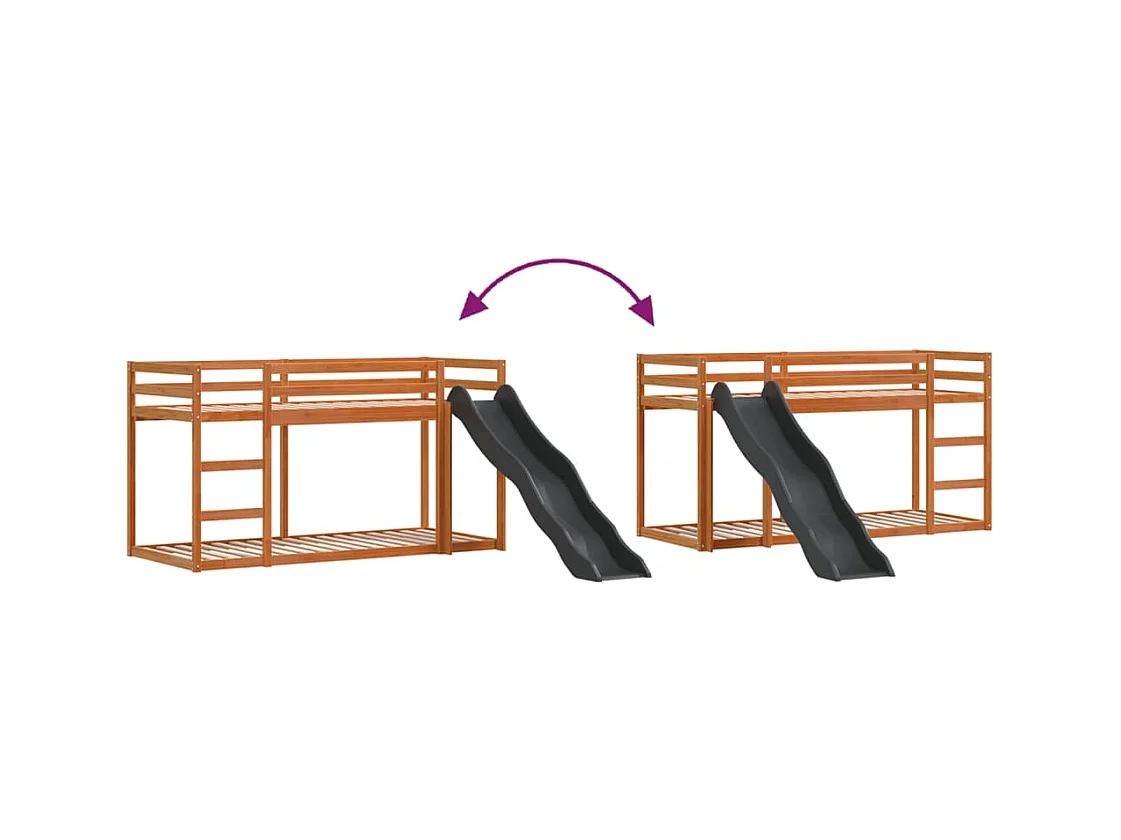 Lit superposé avec toboggan et échelle sans matelas 90x200 cm