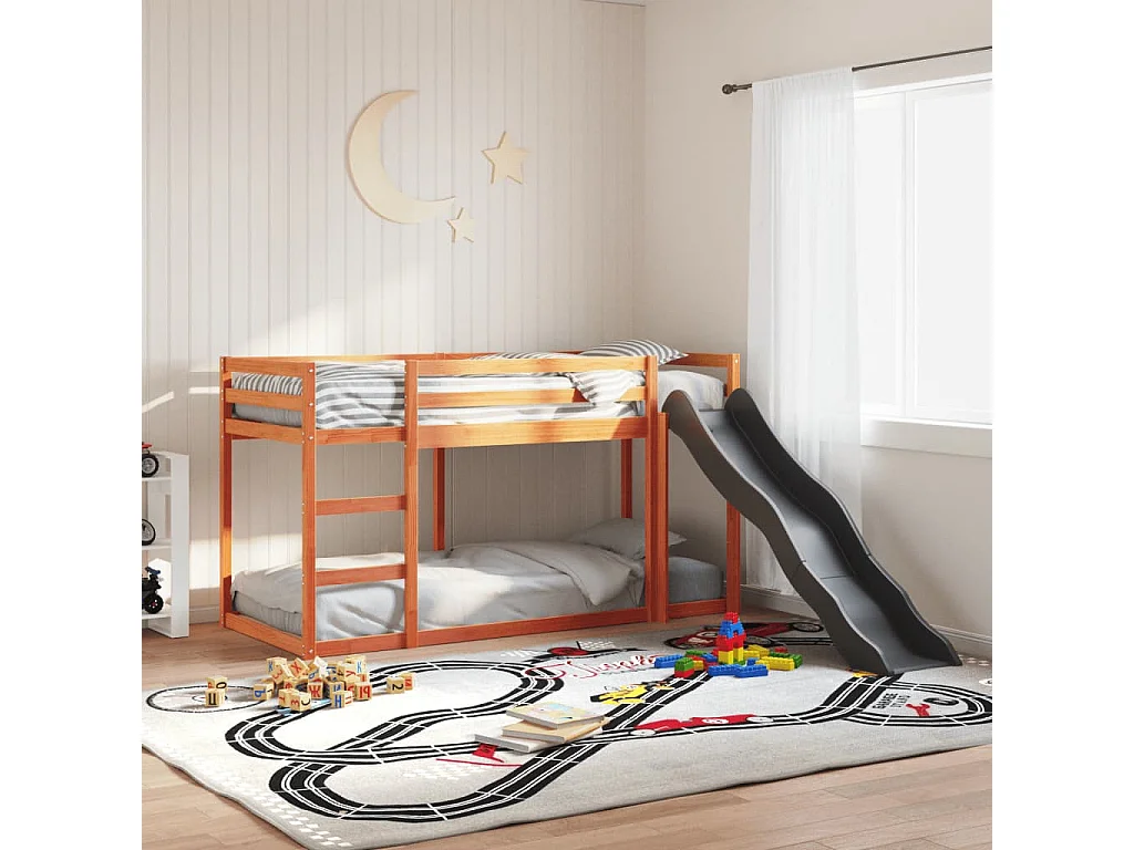 Letto Castello Scivolo Scala Marrone Cera 90x200 cm Legno Pino