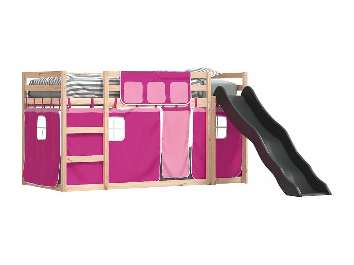 Litera con tobogán y cortinas rosa 90x190 cm