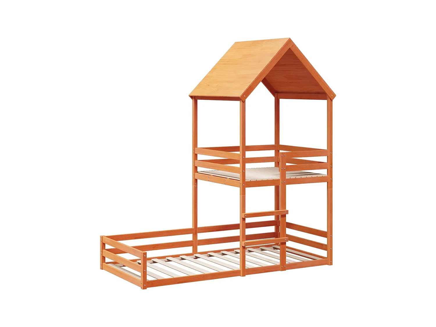 Etagenbett mit Dach Wachsbraun 90x190 cm Massivholz Kiefer