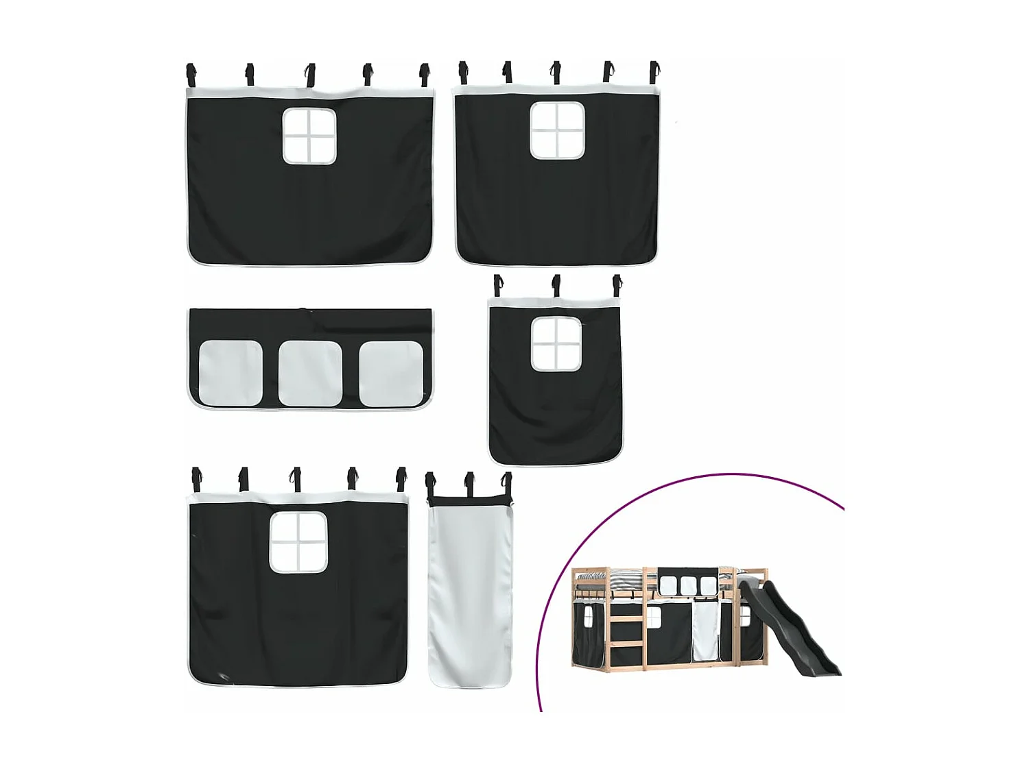 Lit superposé sans matelas avec toboggan blanc noir 80x200 cm