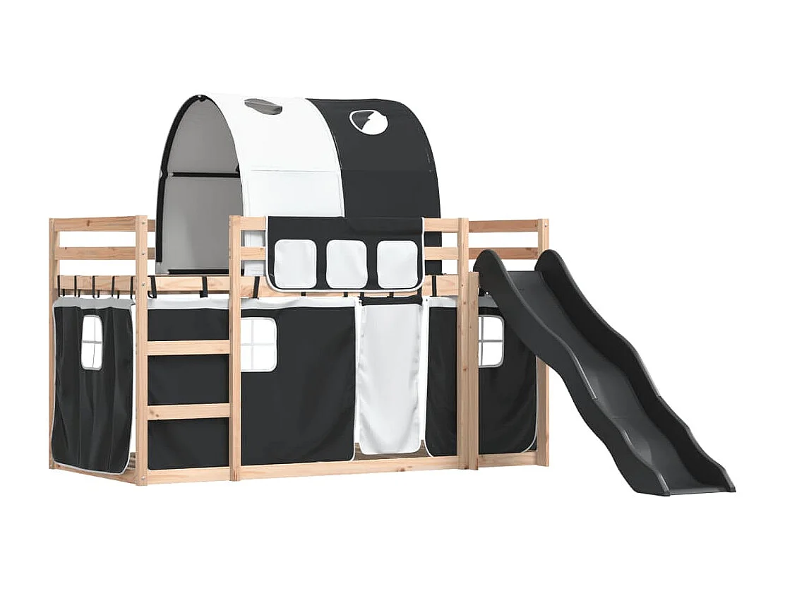 Lit superposé sans matelas avec toboggan blanc noir 80x200 cm