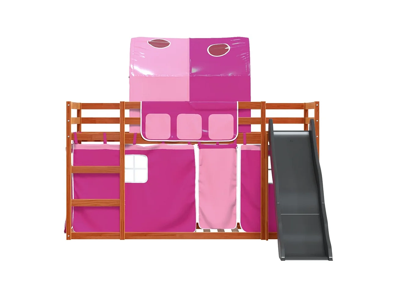 Letto a Castello con Scivolo e Tende Rosa 90x200 cm