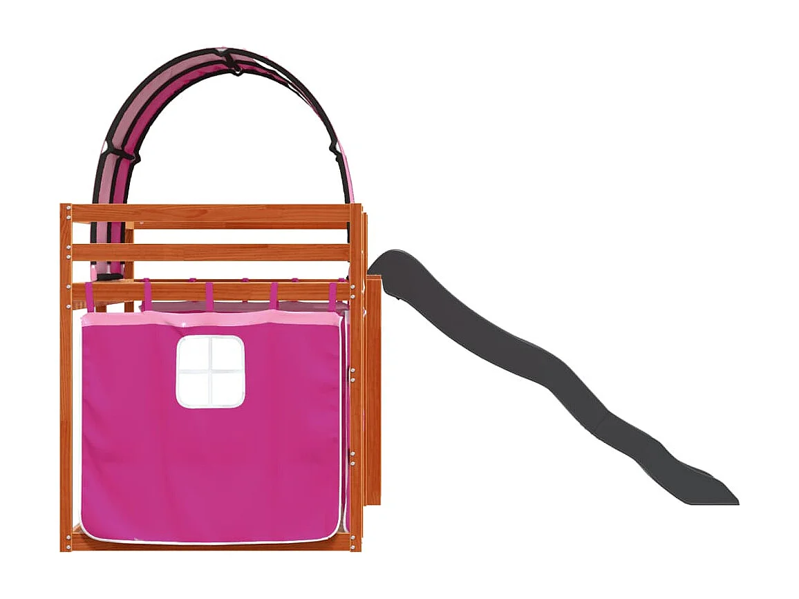 Letto a Castello con Scivolo e Tende Rosa 90x200 cm