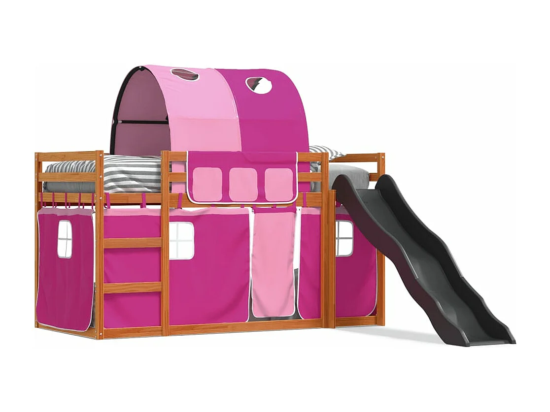 Letto a Castello con Scivolo e Tende Rosa 90x200 cm