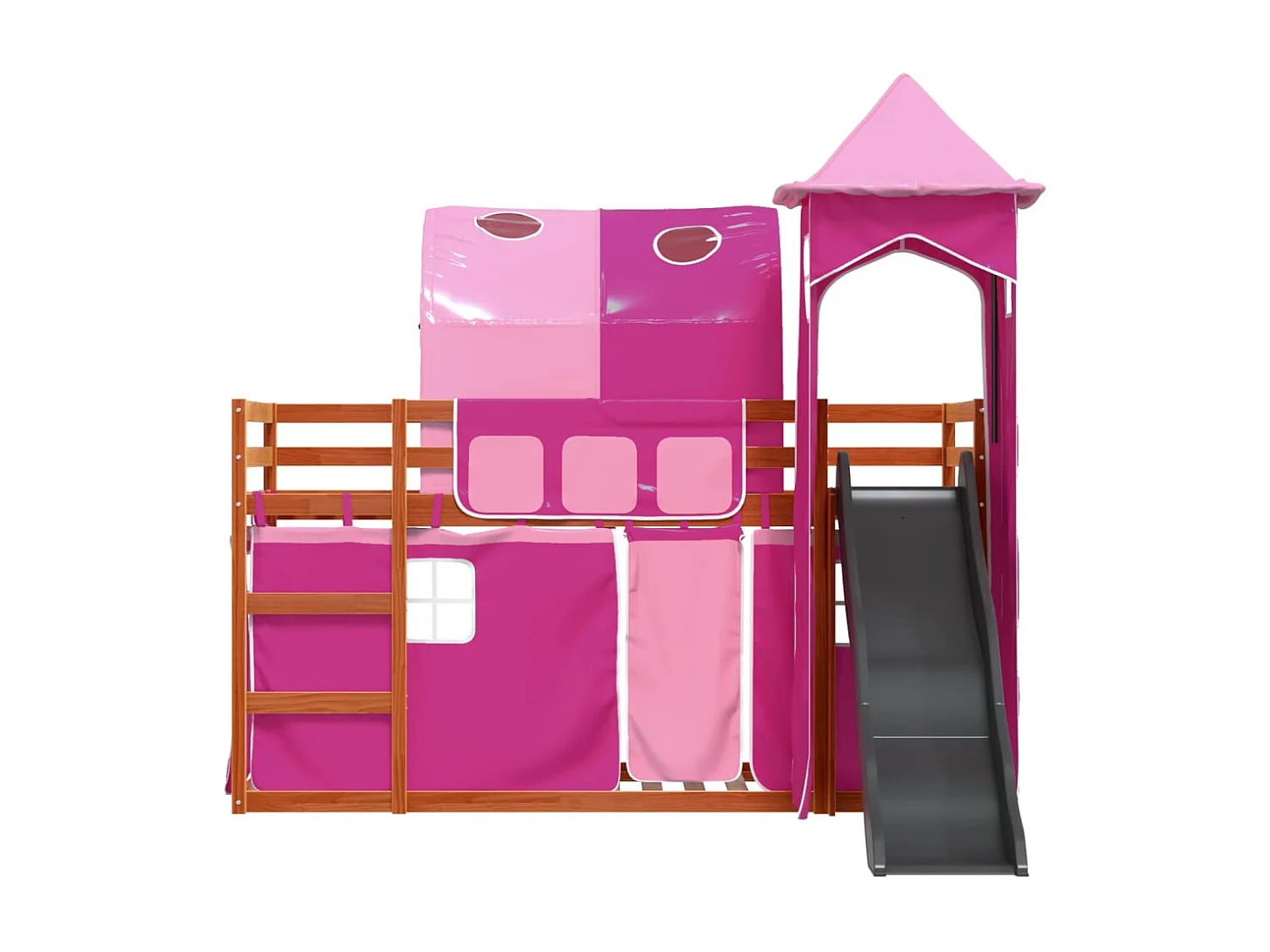 Letto a Castello con Scivolo e Tende Rosa 90x200 cm