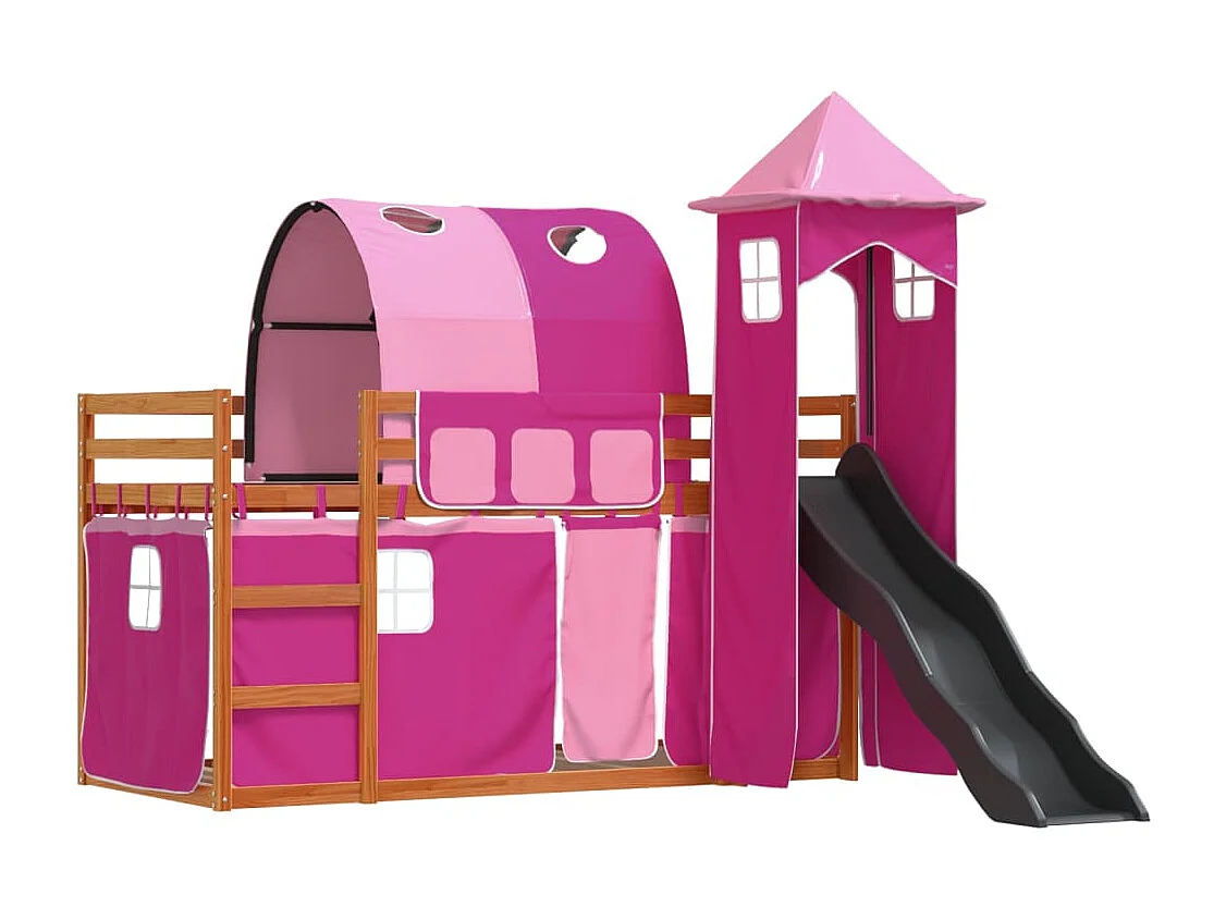 Lit superposé sans matelas avec toboggan et rideaux 90x200 cm