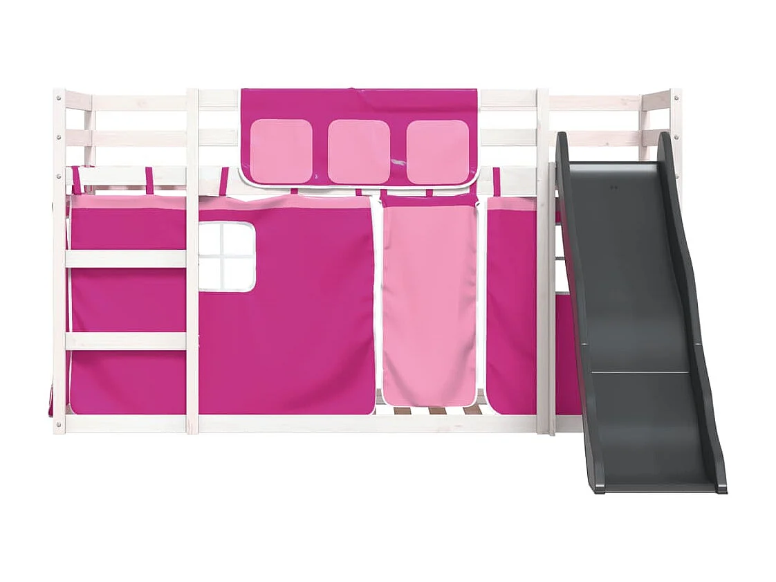 Letto a Castello con Scivolo e Tende Rosa 90x200 cm