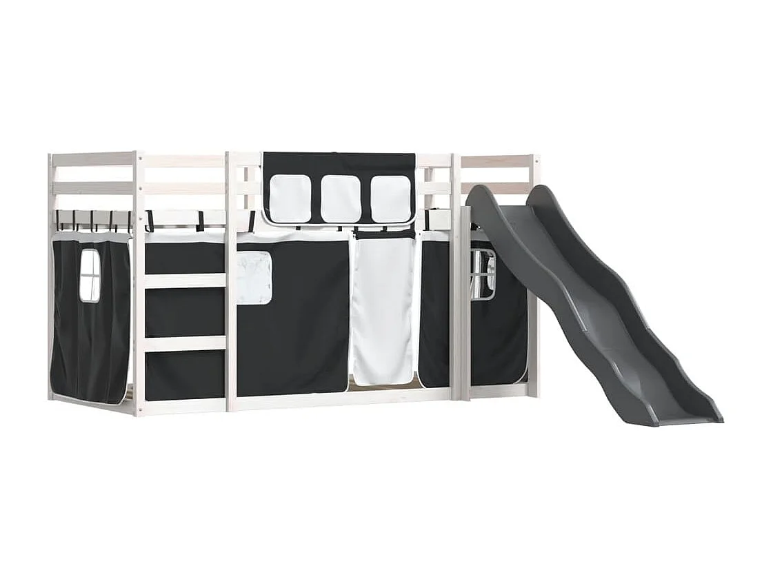 Lit superposé sans matelas avec toboggan blanc noir 90x190 cm