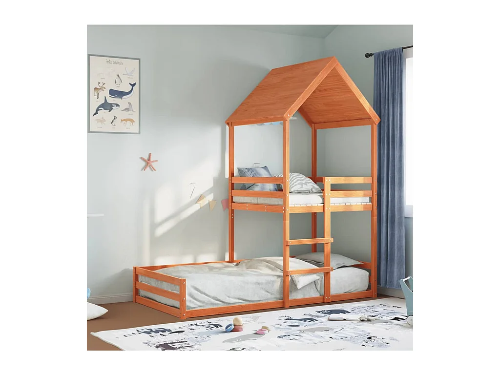 Kinderbed met huisje massief grenenhout wasbruin 90x200 cm