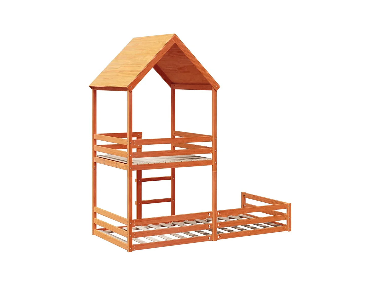 Letto a Castello con Tetto Cera 90x200 cm Legno Massello Pino