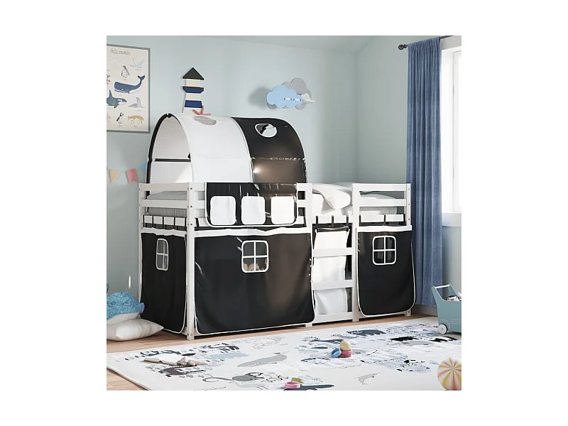 Letto a Castello senza Materasso Bianco e Nero 80x200cm in Pino