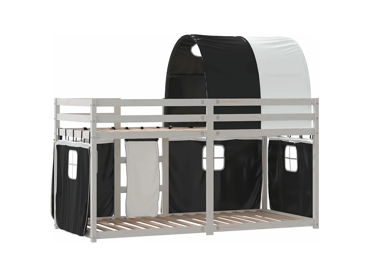 Litera con cortinas madera maciza pino blanco y negro 80x200 cm